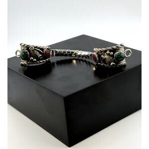 Zuni Malachite Coral Sterling Silver Watch Tip Band